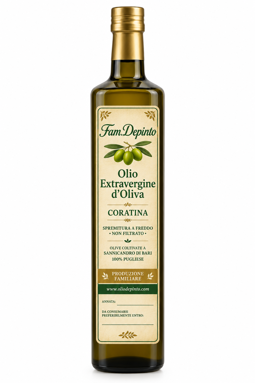Olio Extravergine di Oliva Fam. Depinto Bottiglia 0.75 SPEDIZIONE ITALIA INCLUSA